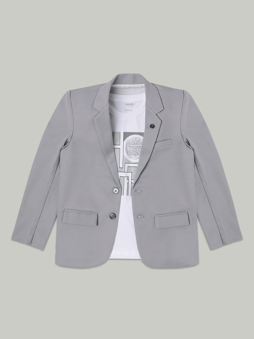

CAVIO Boys Pure Cotton Single Breasted Blazer & T-Shirt, Grey