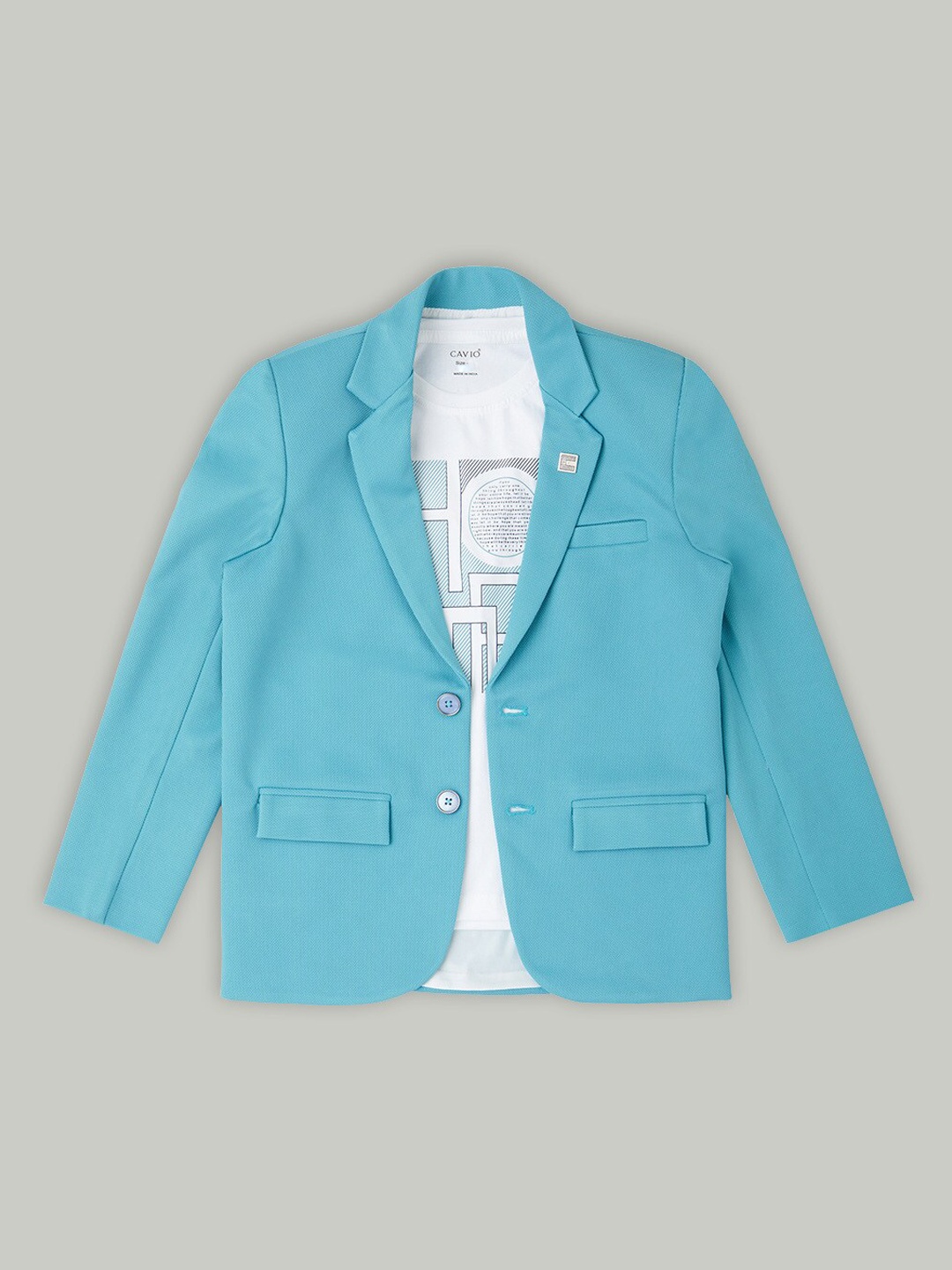 

CAVIO Boys Pure Cotton Single-Breasted Blazers & T-Shirt, Turquoise blue