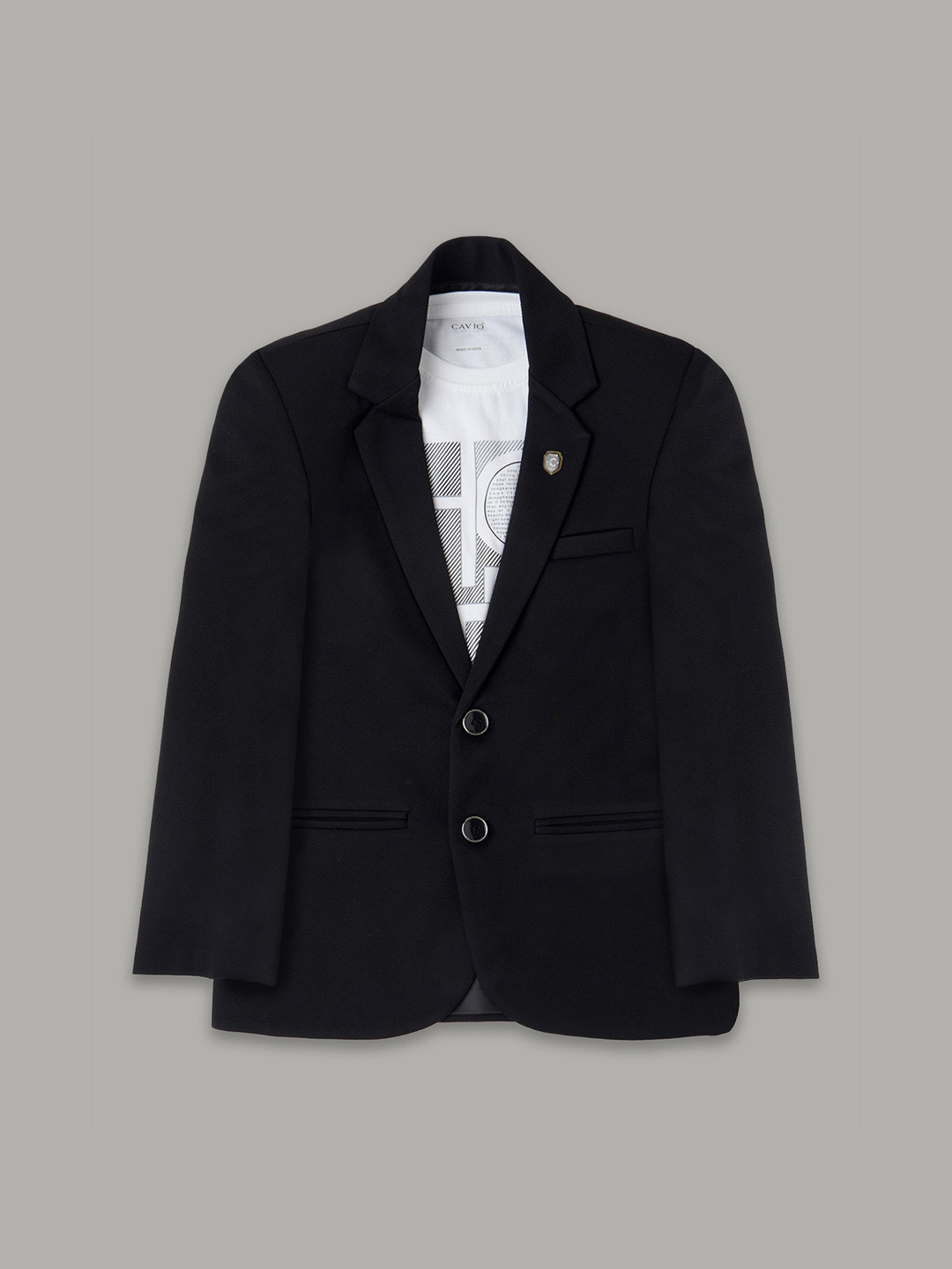 

CAVIO Boys Single-Breasted Pure Cotton Party Blazer & T-Shirt, Black