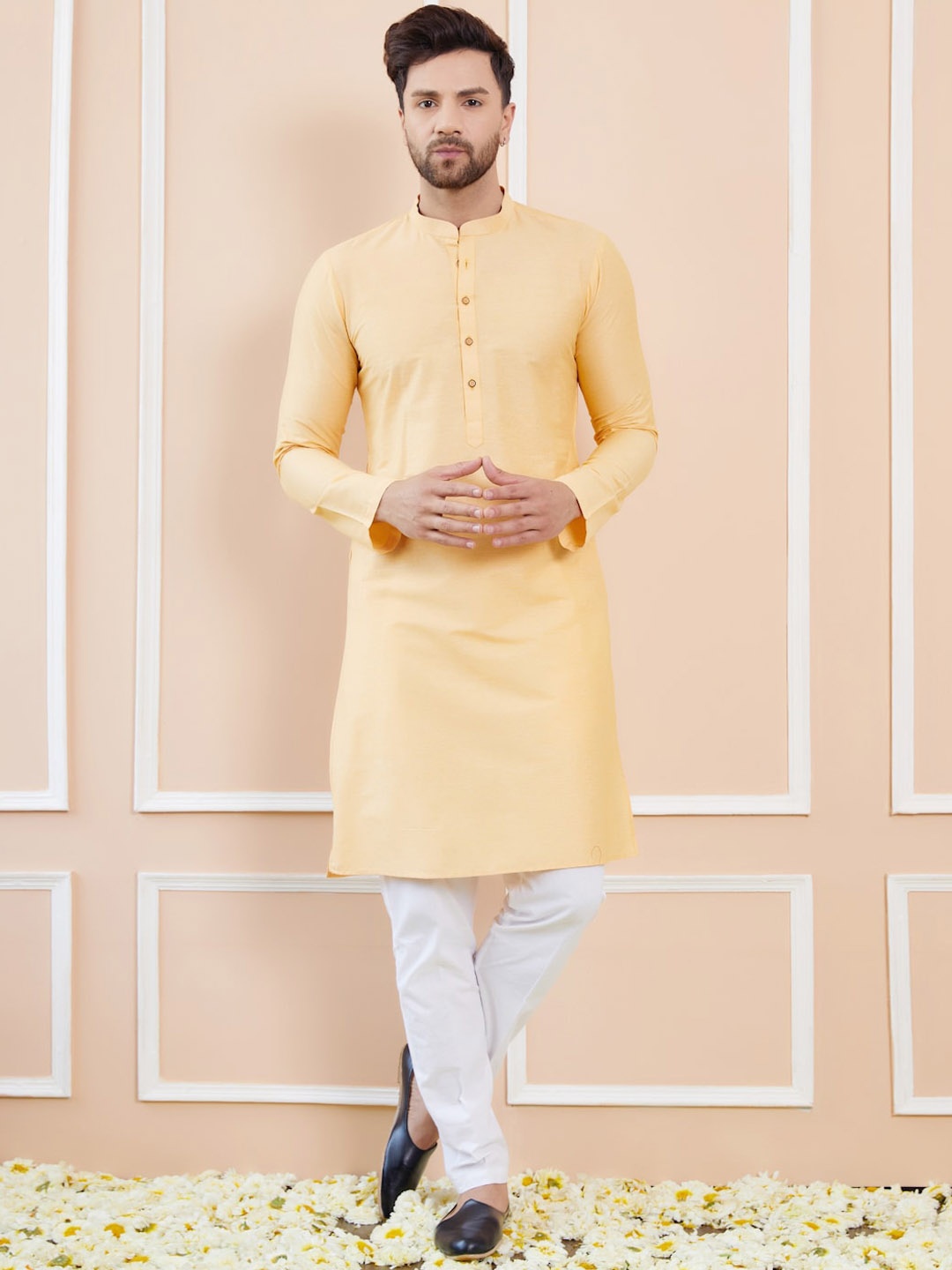 

See Designs Mandarin Collar Cotton Straight Kurta, Beige