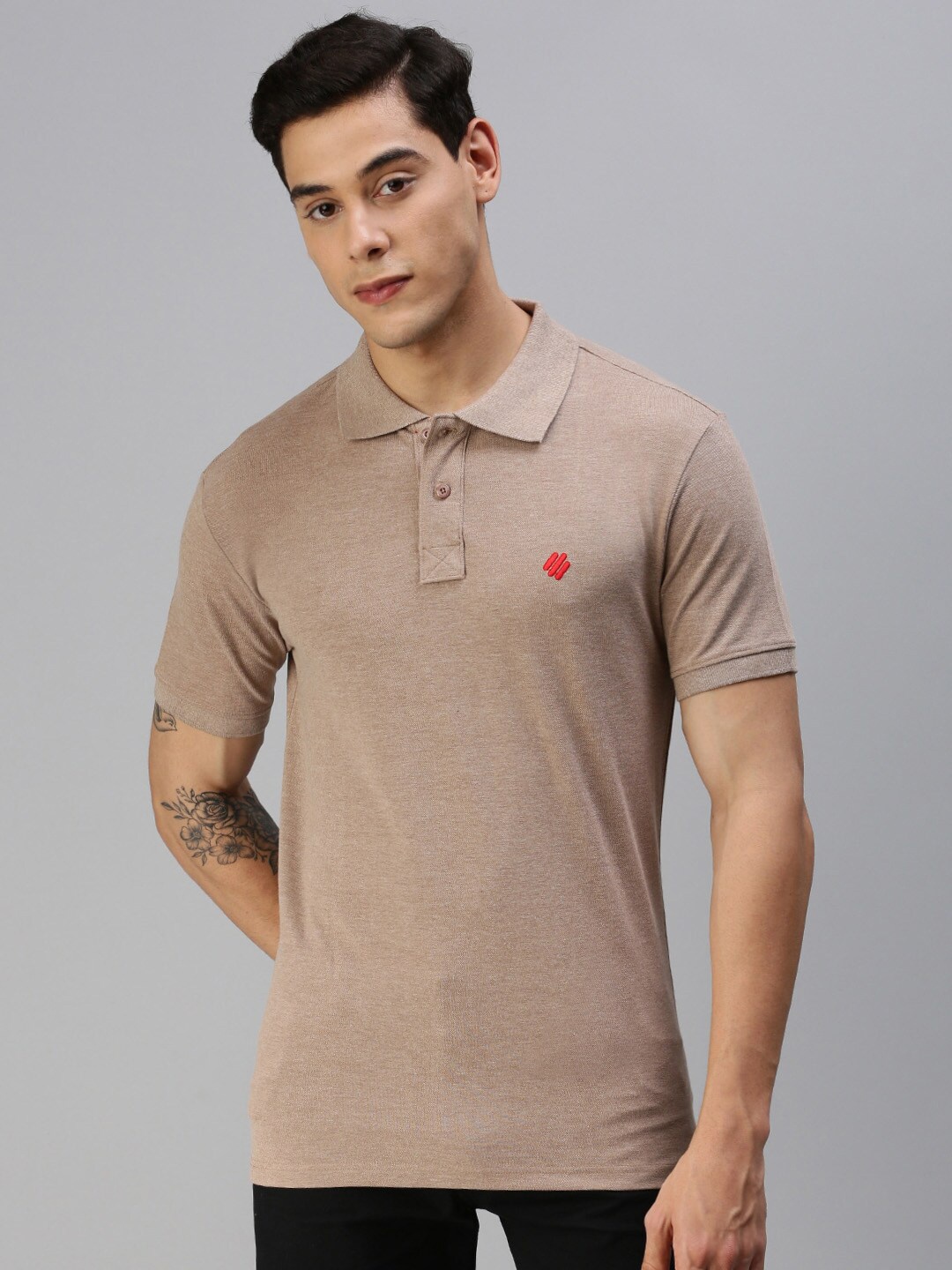 

ONN Polo Collar Short Sleeves Antimicrobial Cotton T-shirt, Brown