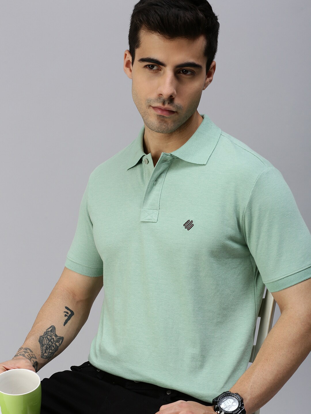 

ONN Polo Collar Short Sleeves Antimicrobial Cotton T-shirt, Green