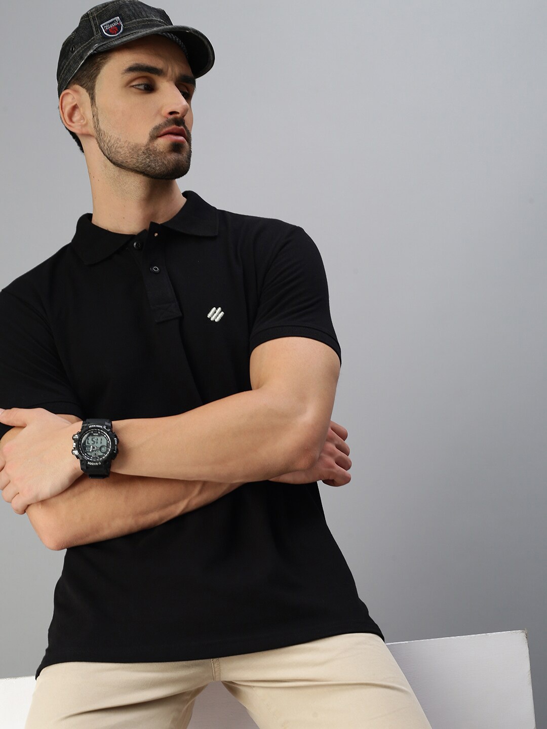 

ONN Polo Collar Antimicrobial Cotton T-shirt, Black