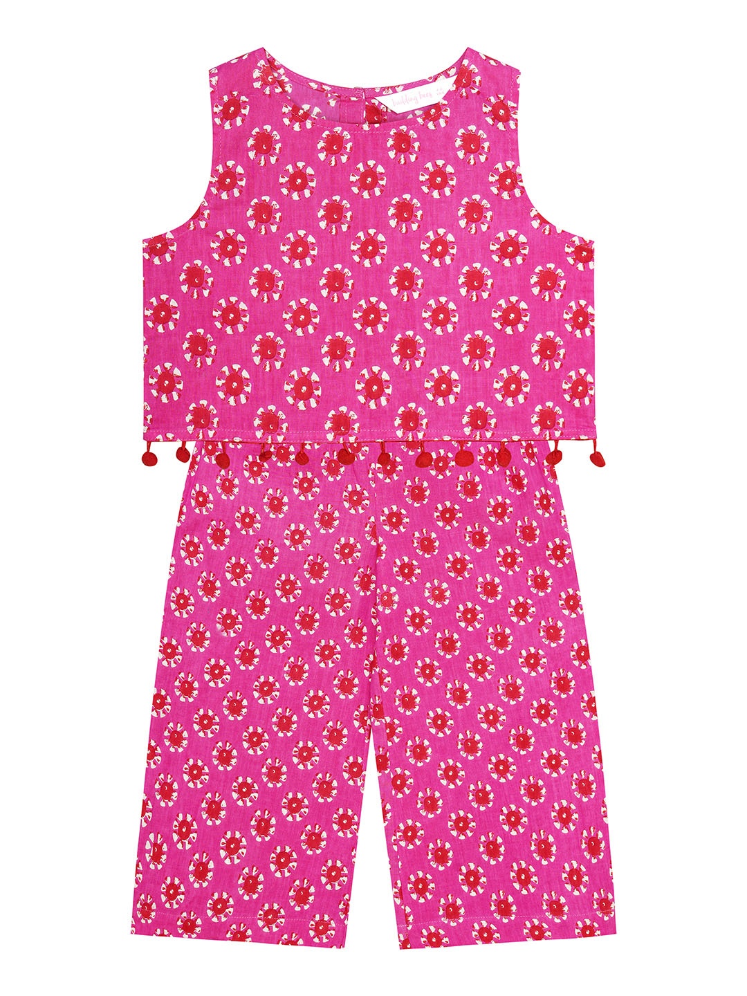 

Budding Bees Girls Printed Pure Cotton Top With Pyjamas, Pink