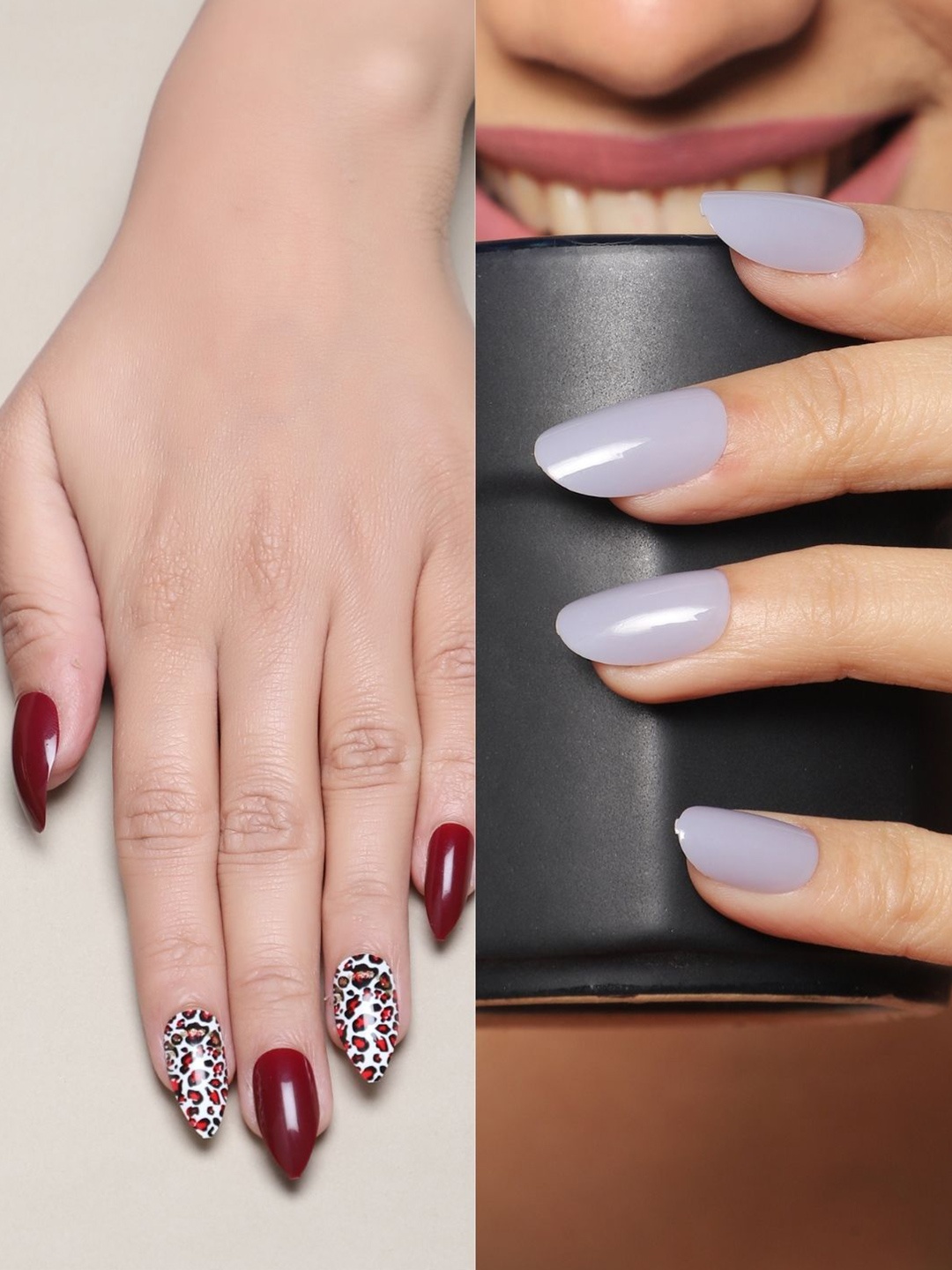 

LICK Set Of 2 Reusable Press On Nails - 12Pcs Each - Grey & Burgundy