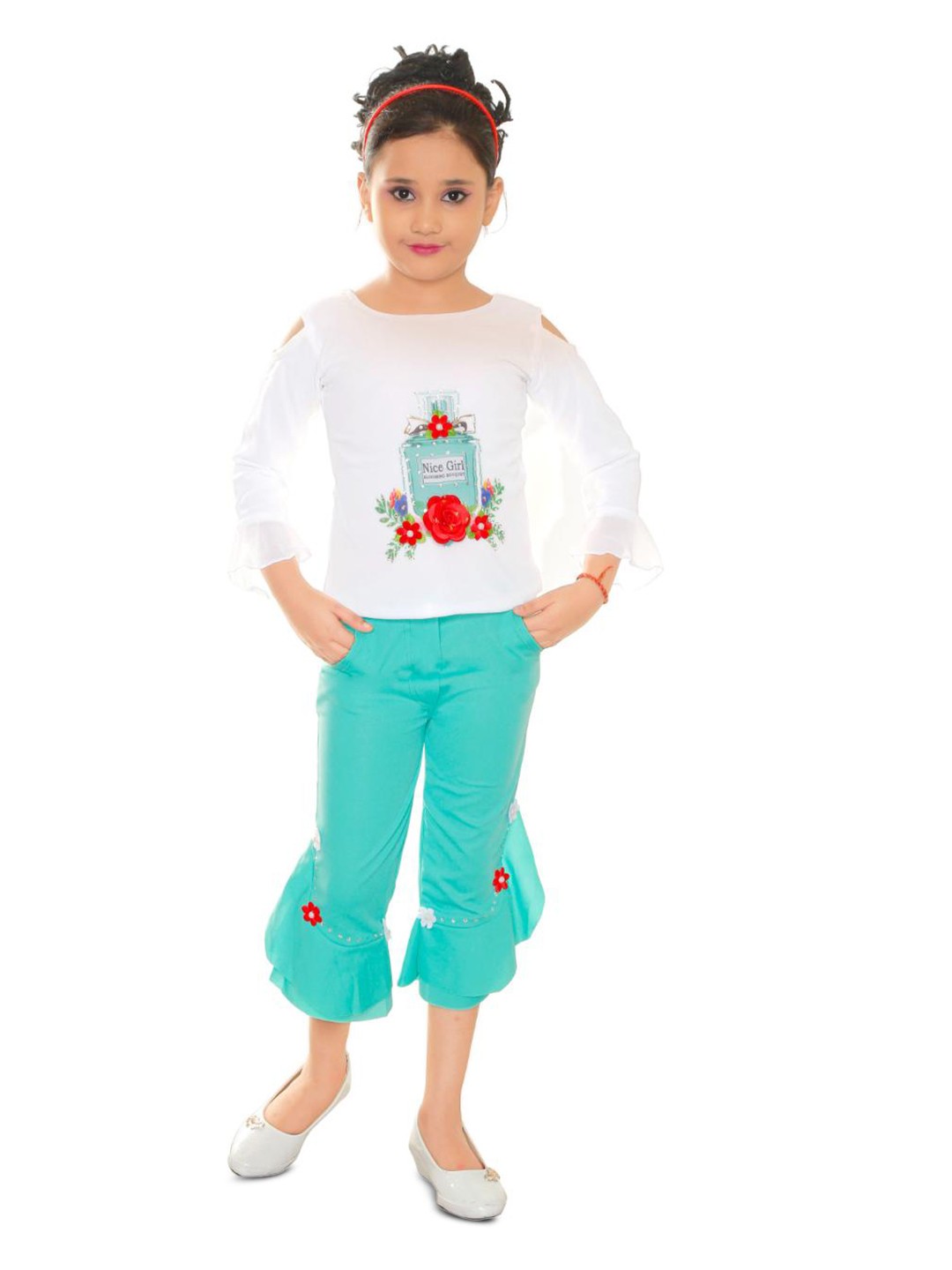 

BAESD Girls Printed Top with Capris, Green