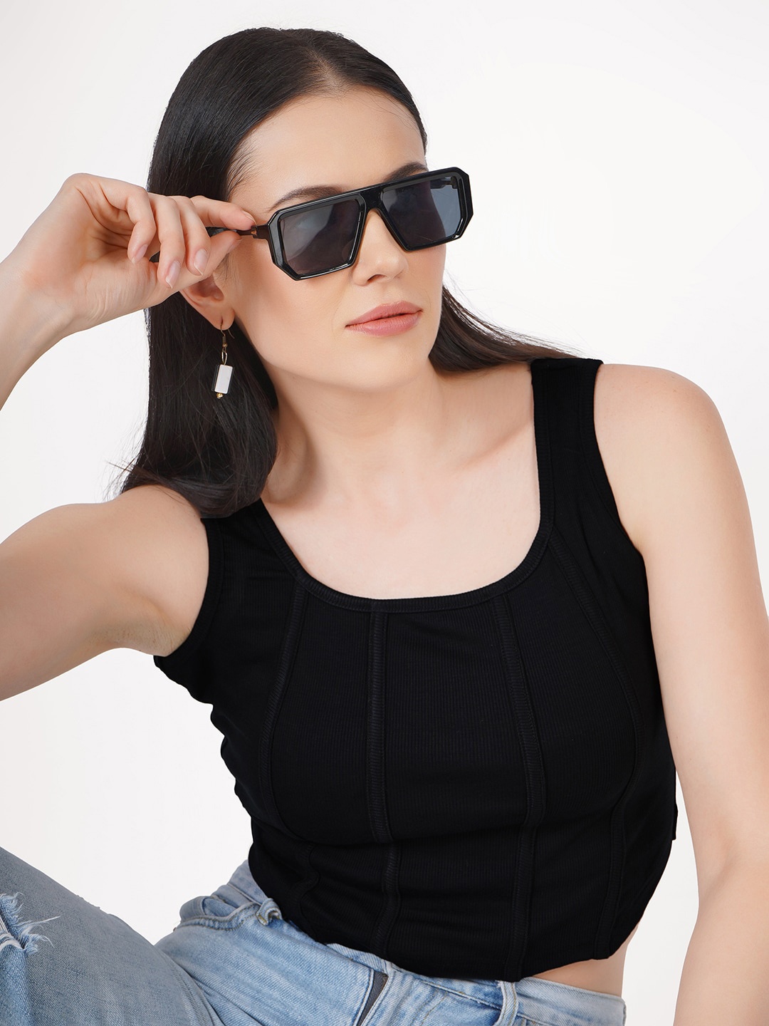 

angloindu V-Neck Slim Fit Top, Black