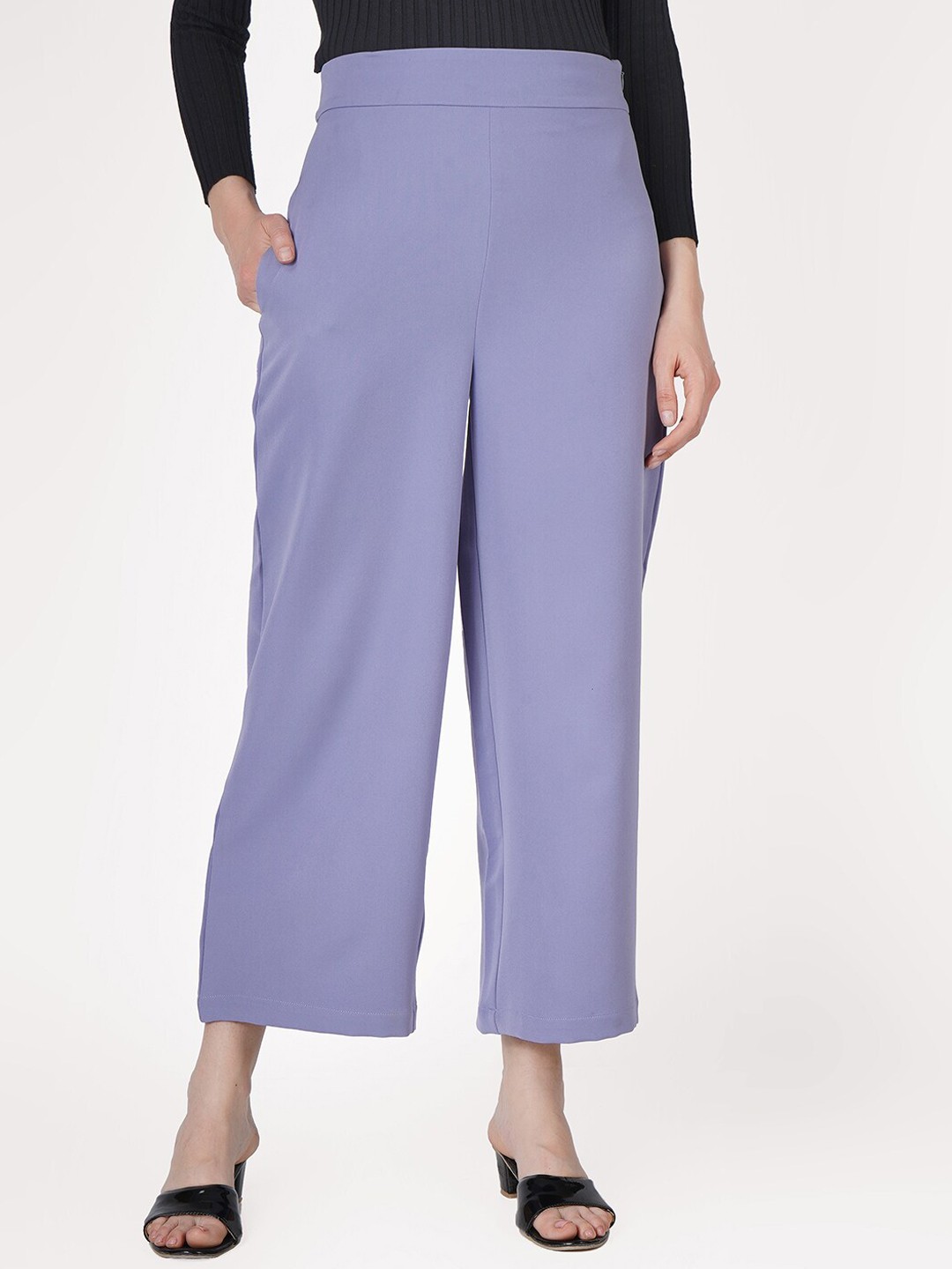 

angloindu Women Smart Easy Wash Regular-Fit Parallel Trousers, Grey