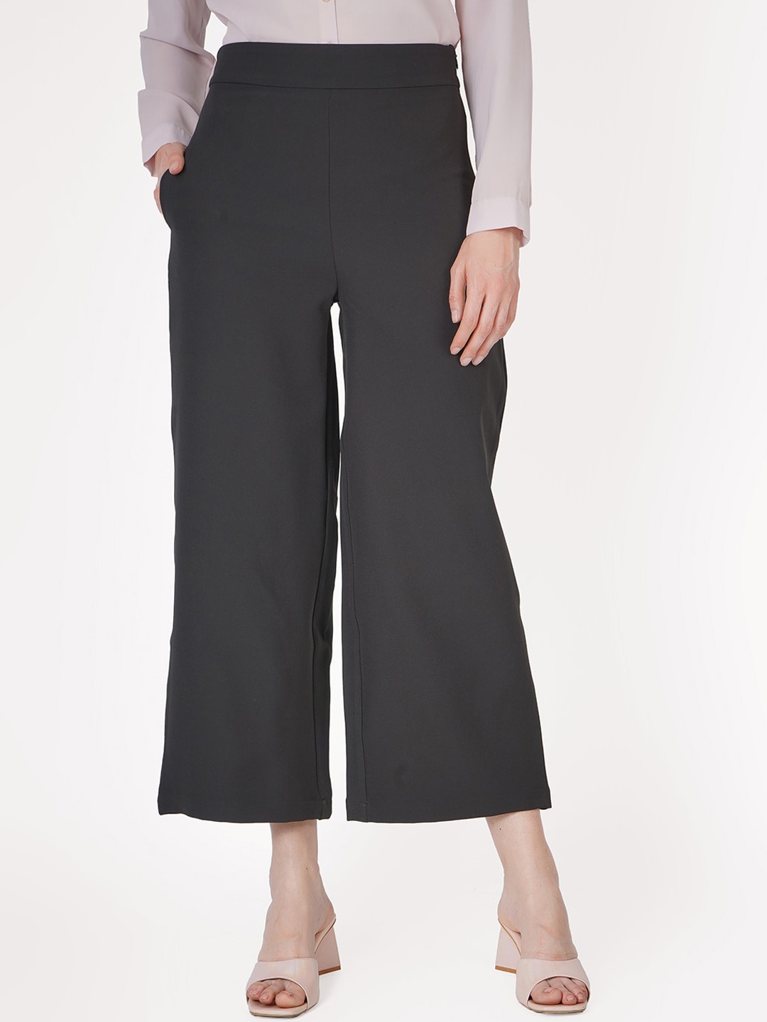 

angloindu Women Smart Easy Wash Parallel Trouser, Black