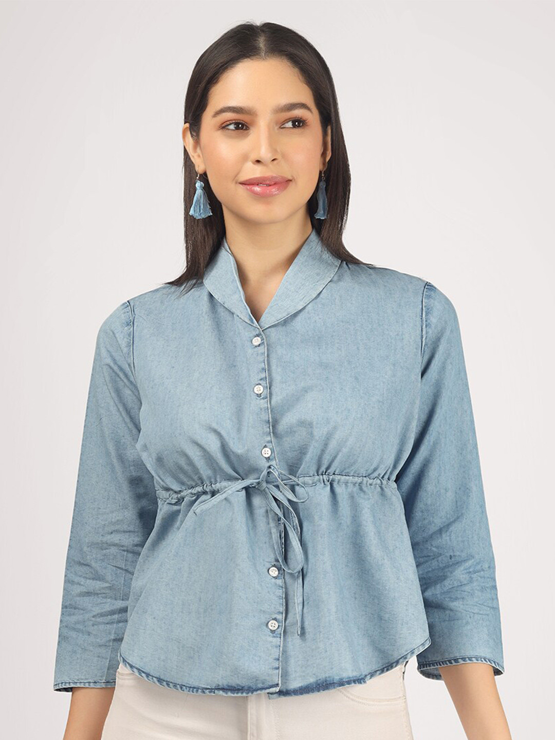 

angloindu Cotton Denim Shirt Style Top, Blue