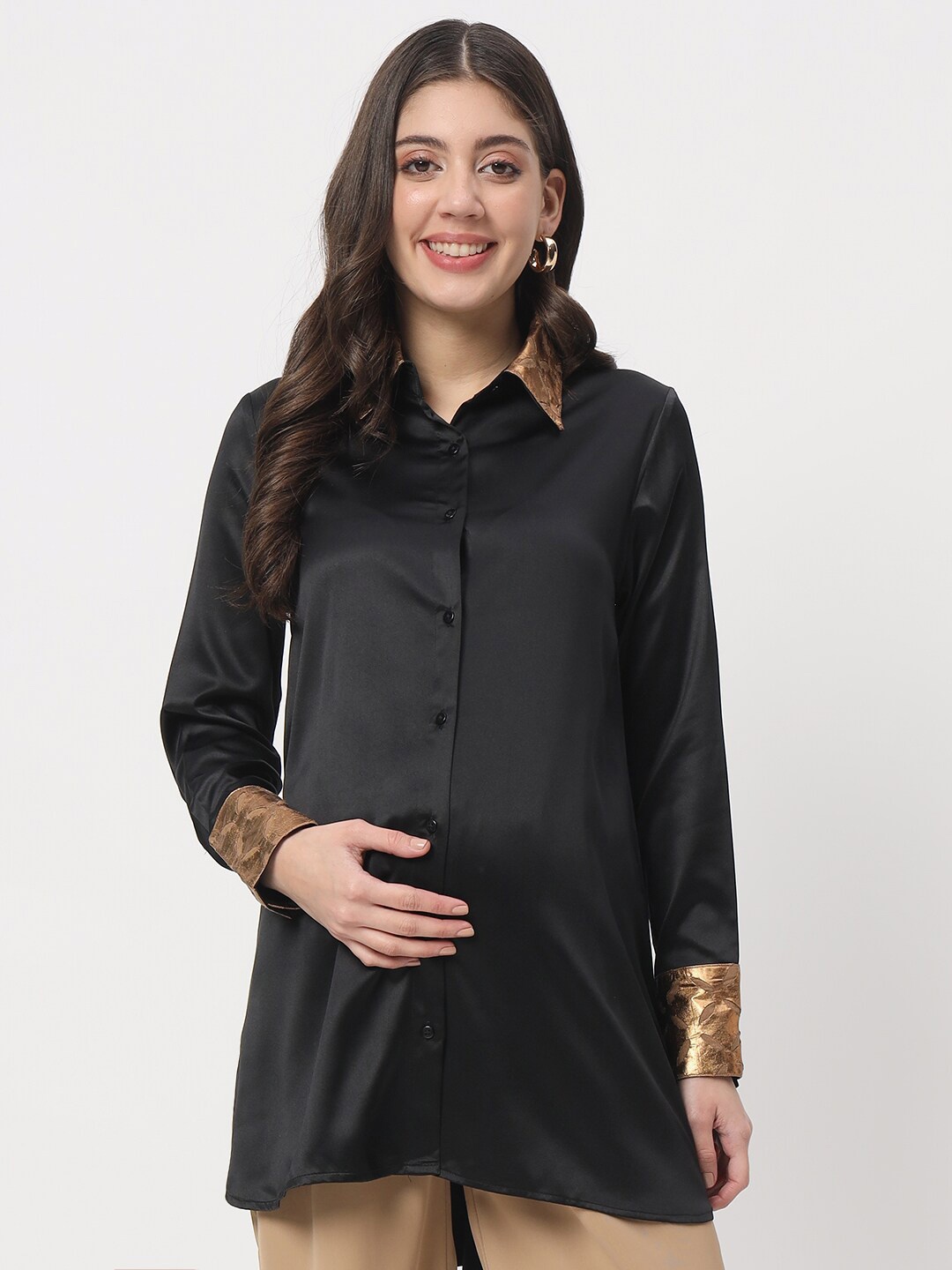 

angloindu Satin Shirt Style Top, Black