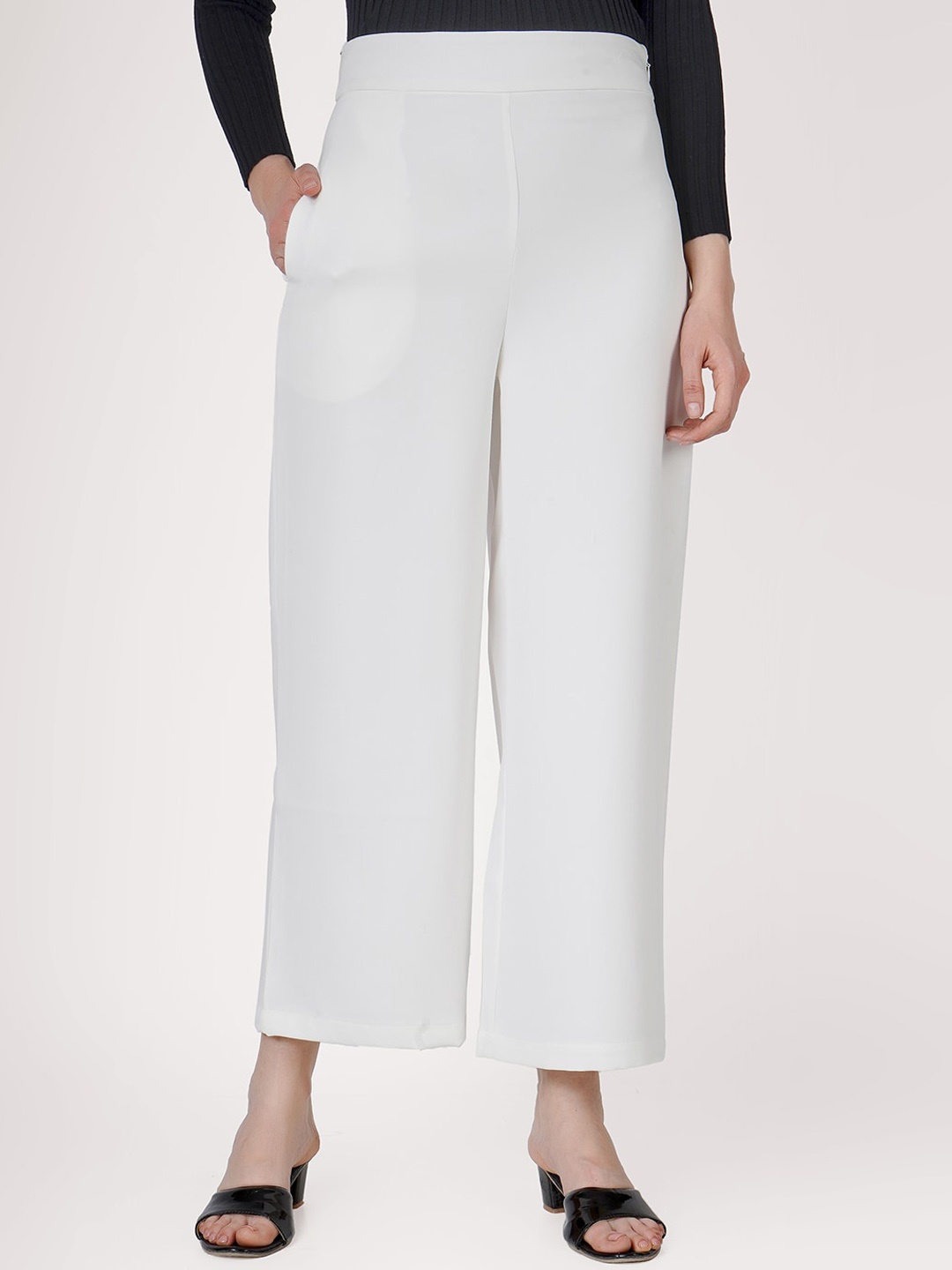 

angloindu Women Smart Easy Wash Parallel Trouser, White
