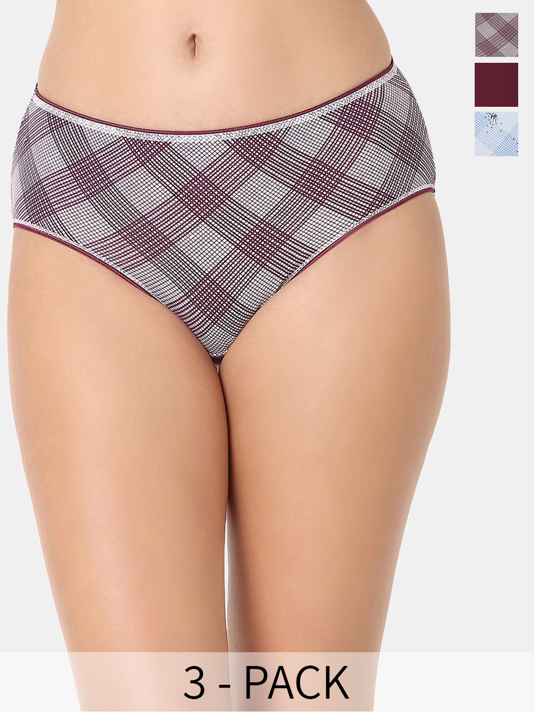 

Juliet Pack Of 3 Checked Cotton Hipster Briefs, Maroon