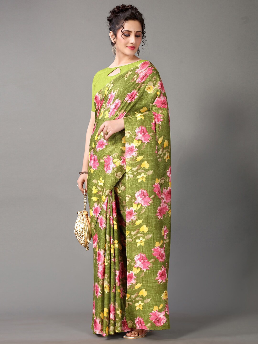 

Mitera Floral Printed Saree, Green