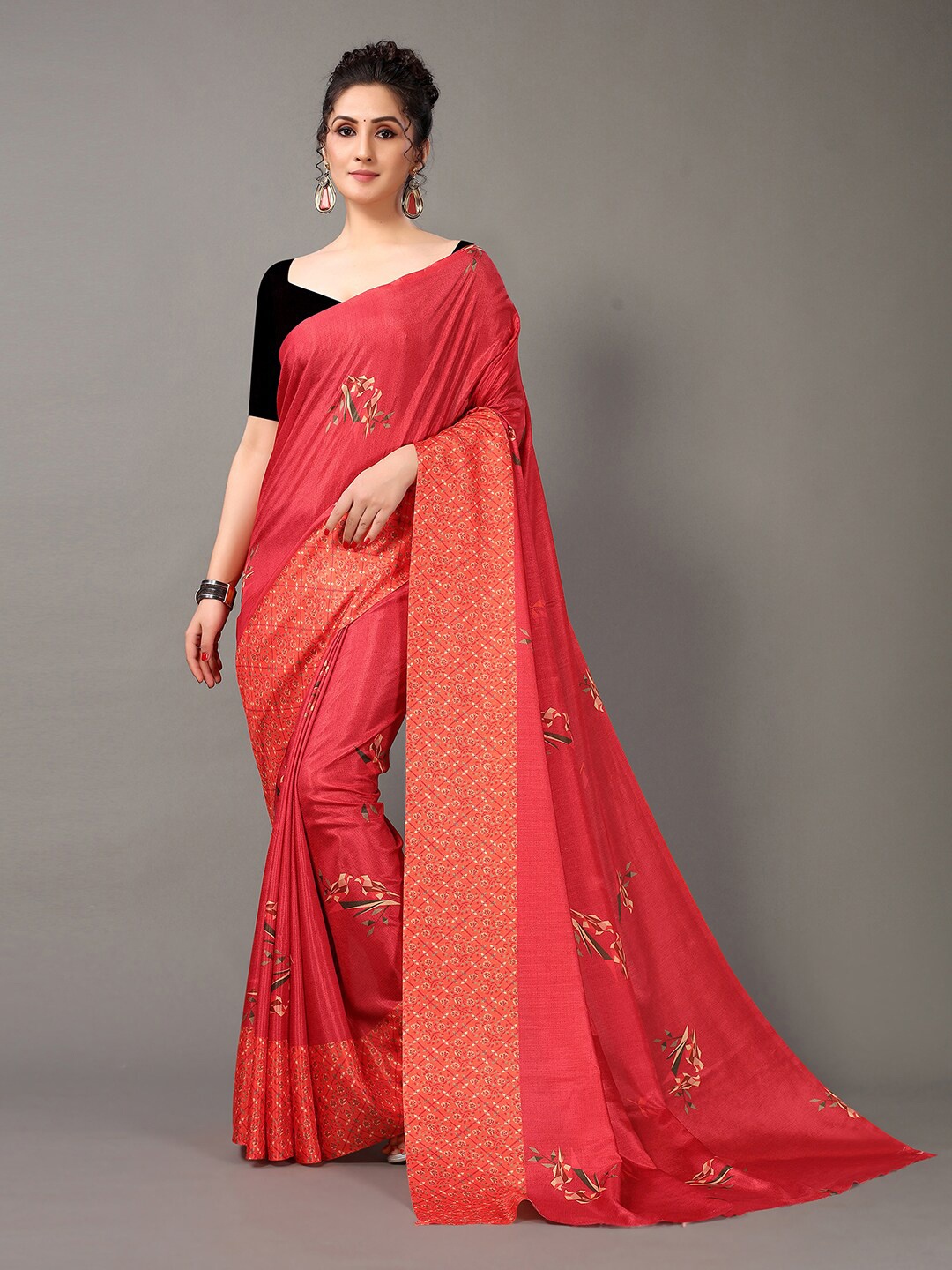 

Mitera Floral Printed Saree, Red