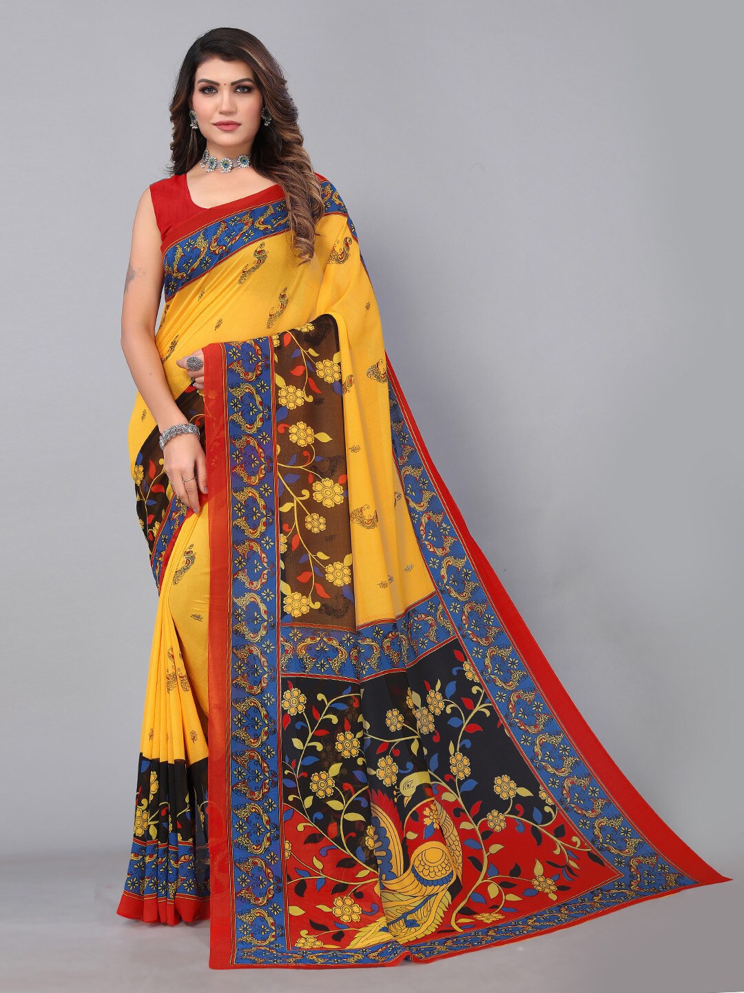 

Mitera Ethnic Motifs Printed Brasso Saree, Yellow