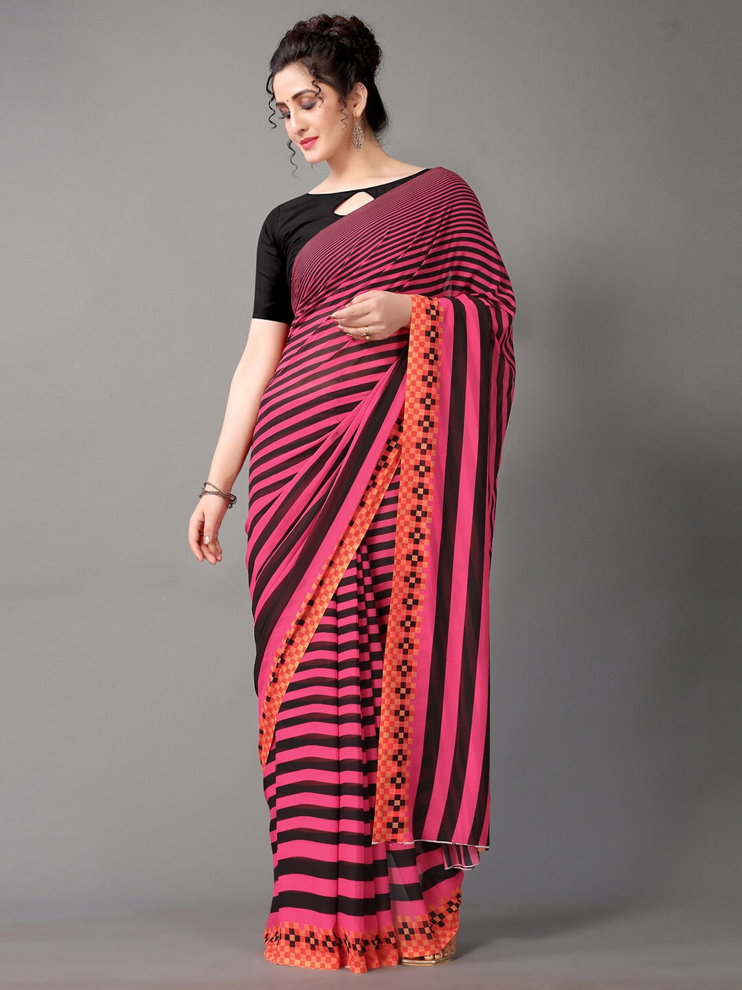 

Mitera Striped Saree, Pink