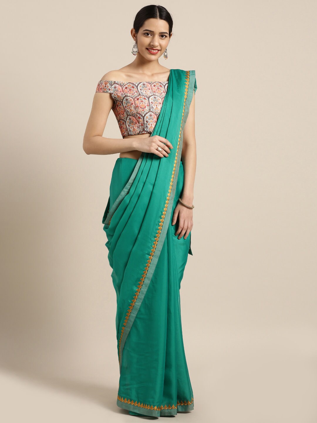 

Mitera Floral Embroidered Saree, Beige