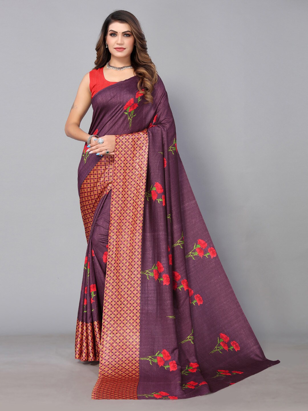 

Mitera Floral Printed Saree, Purple