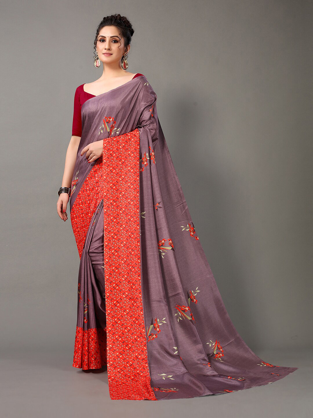 

Mitera Floral Printed Saree, Pink