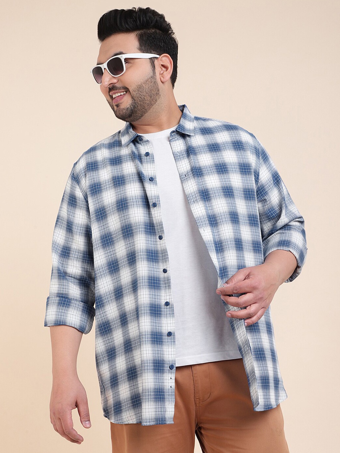 

Sztori Classic Long Sleeves Spread Collar Cotton Opaque Checked Casual Shirt, Blue