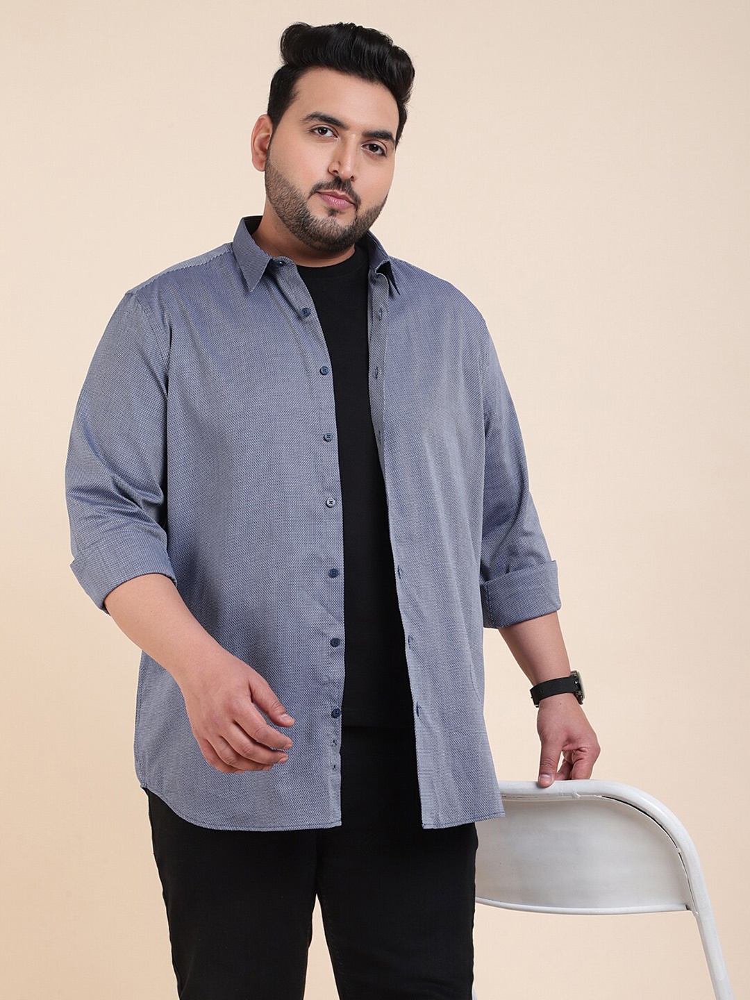 

Sztori Classic Long Sleeves Spread Collar Cotton Opaque Casual Shirt, Navy blue