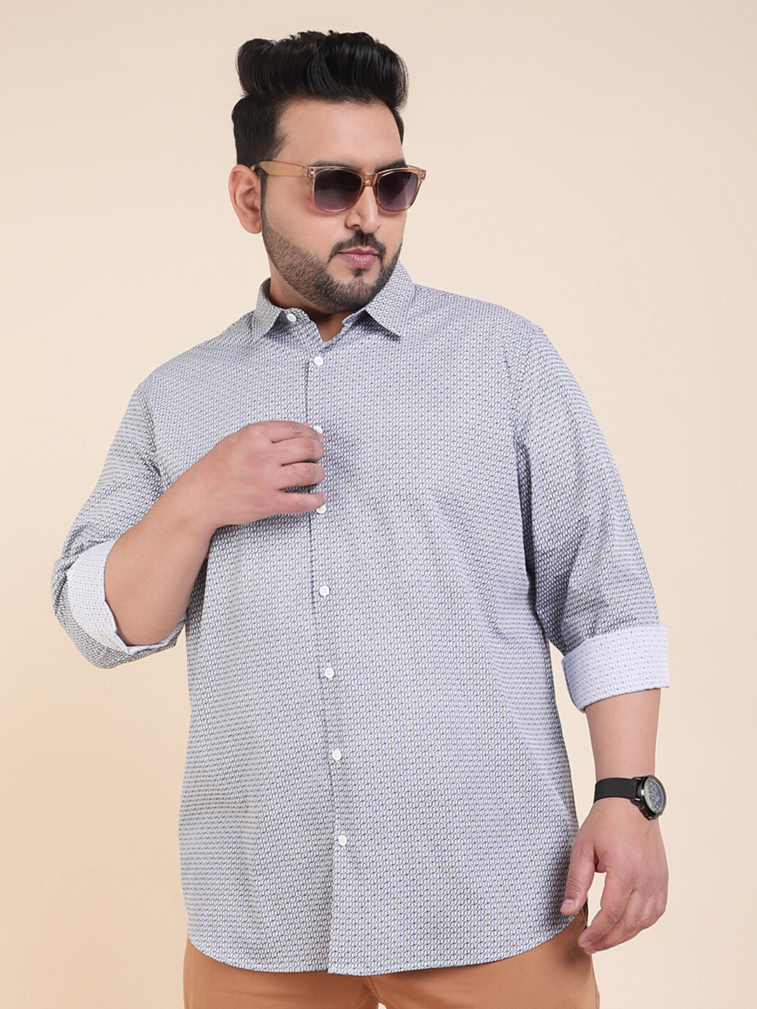 

Sztori Printed Spread Collar Casual Shirt, White