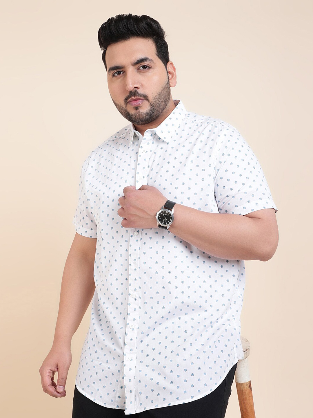 

Sztori Printed Spread Collar Casual Shirt, White