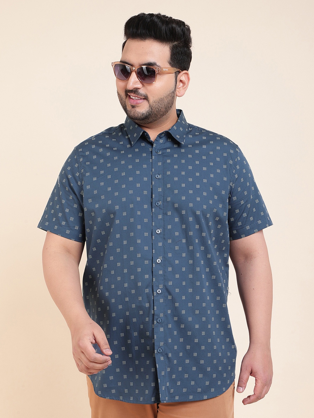

Sztori Printed Spread Collar Casual Shirt, Teal