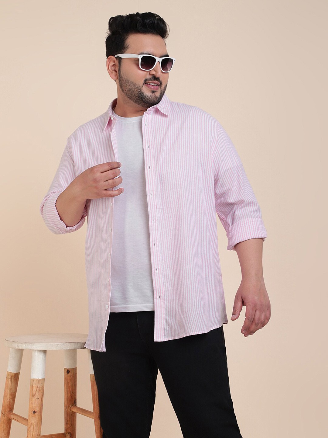 

Sztori Striped Spread Collar Casual Shirt, Pink