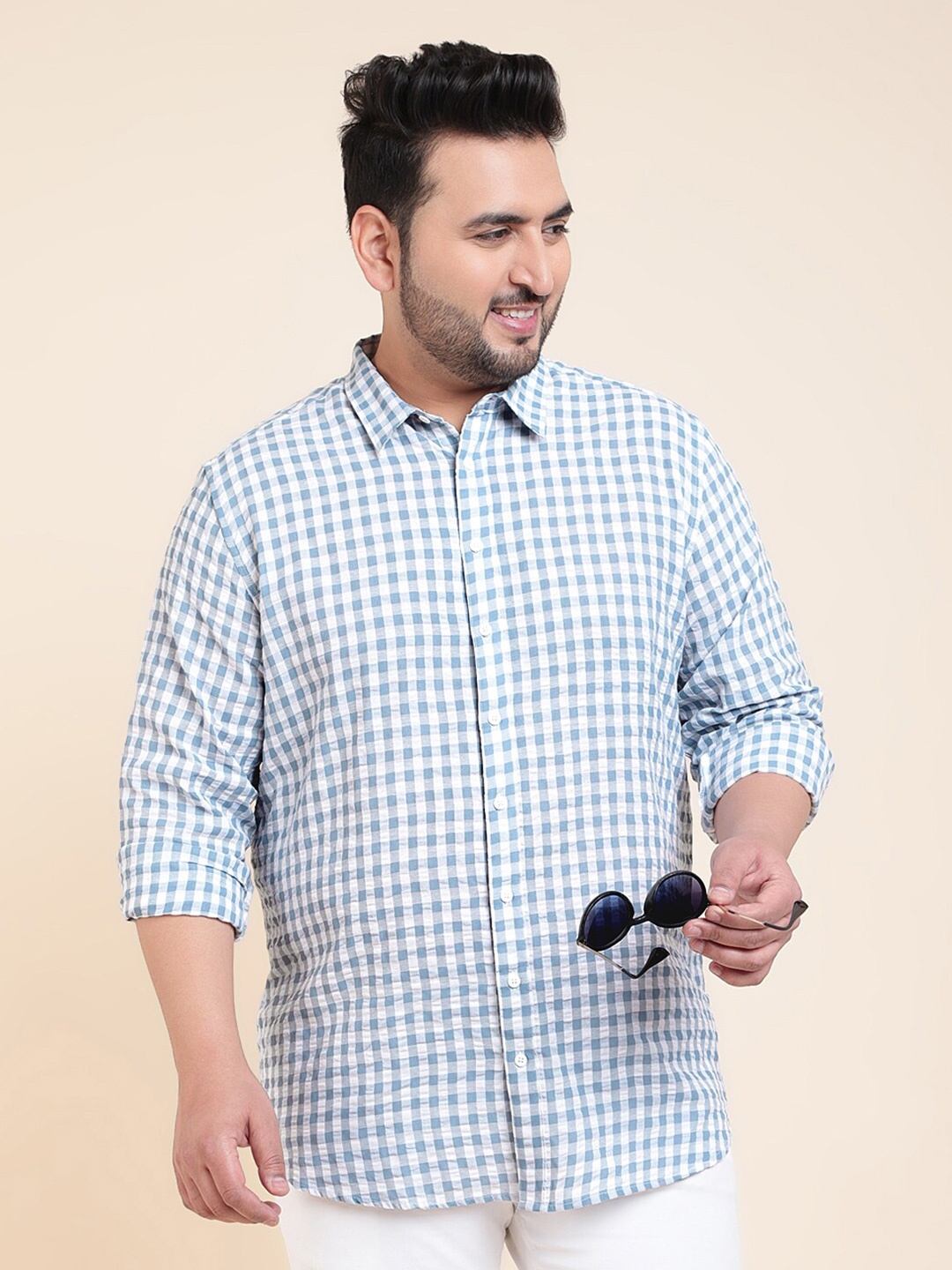 

Sztori Classic Gingham Checks Opaque Checked Casual Shirt, Grey
