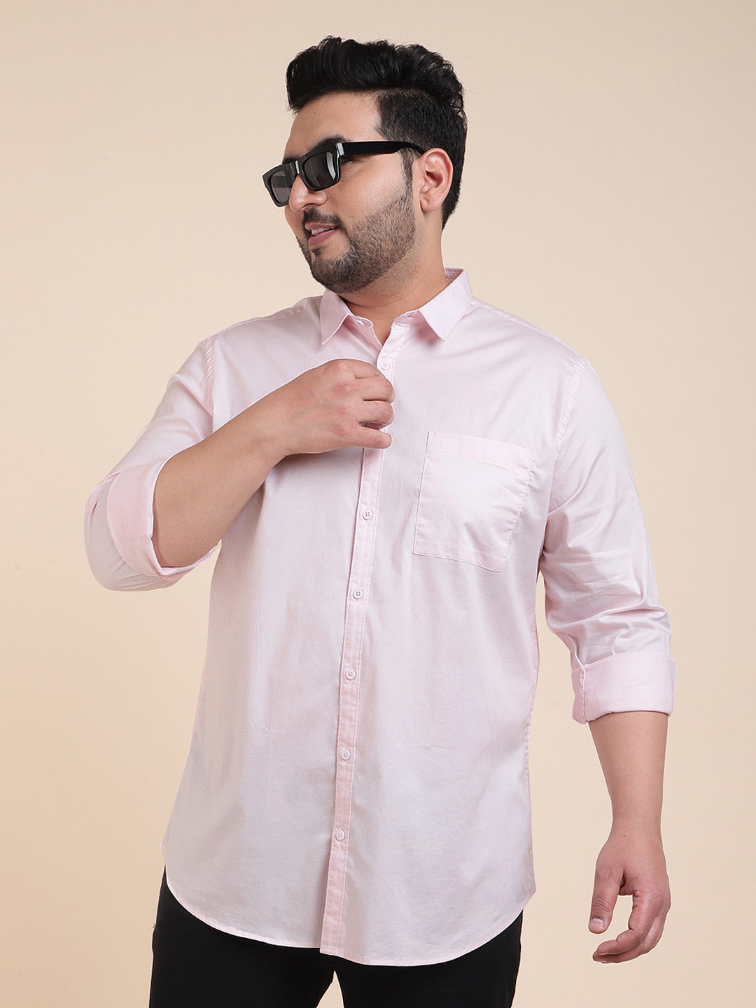 

Sztori Classic Long Sleeves Spread Collar Cotton Opaque Casual Shirt, Pink