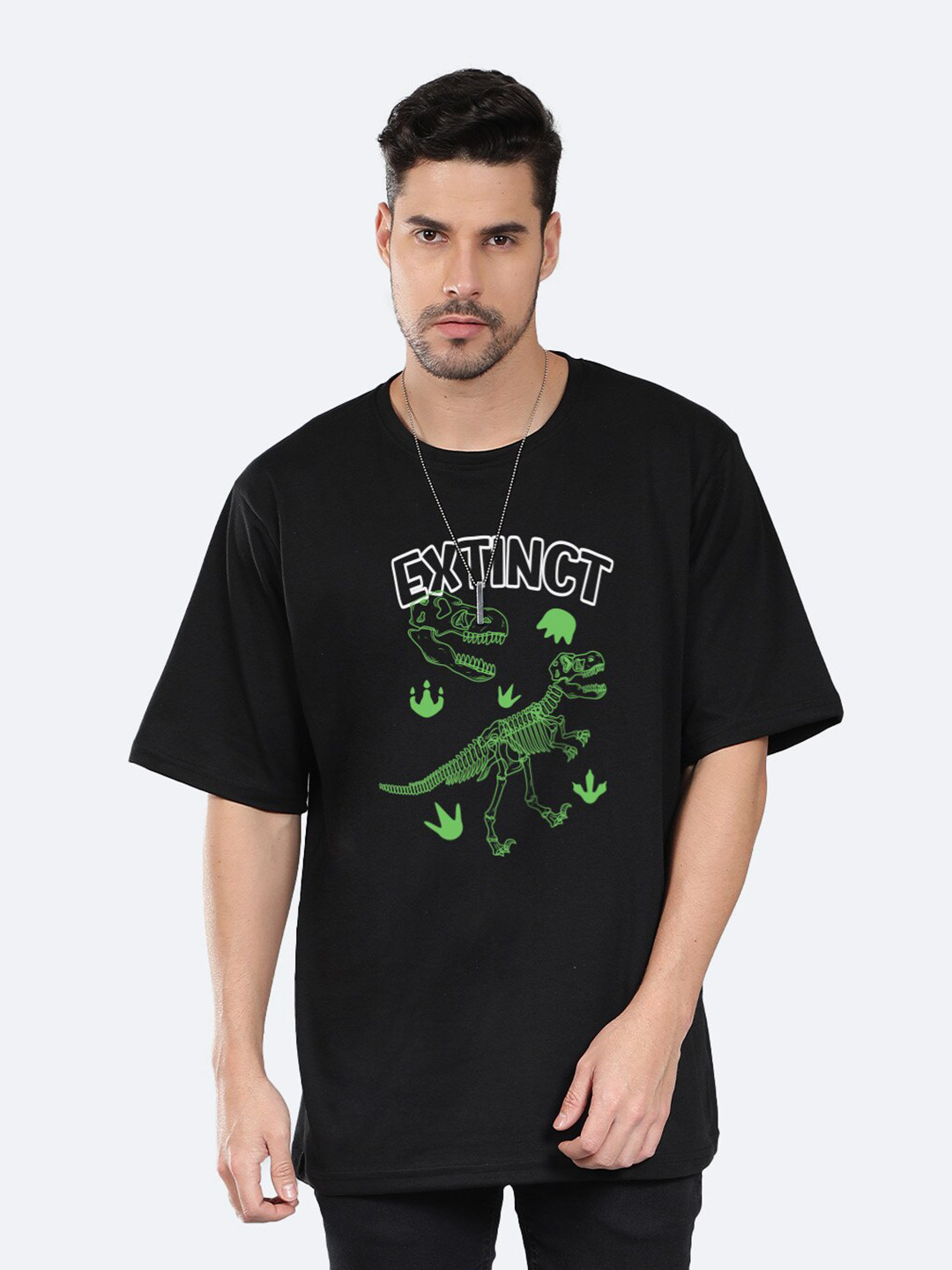 

Mad Over Print Graphic Printed Round Neck Cotton Oversized T-shirt, Black