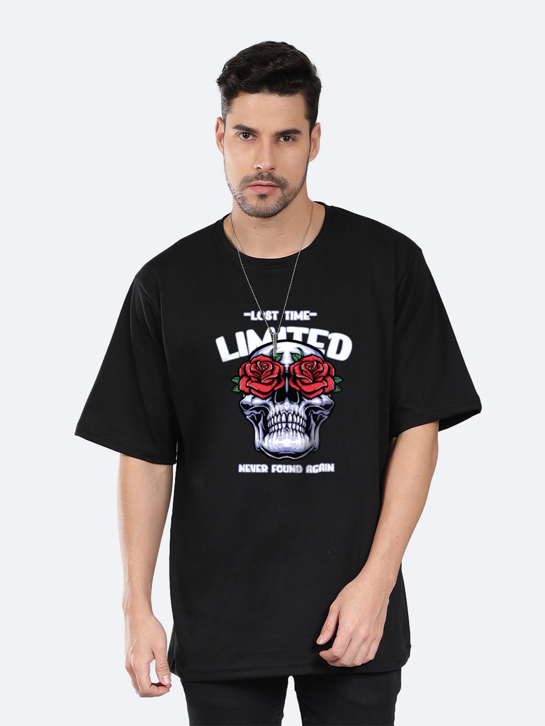 

Mad Over Print Graphic Printed Round Neck Cotton Oversized T-shirt, Black