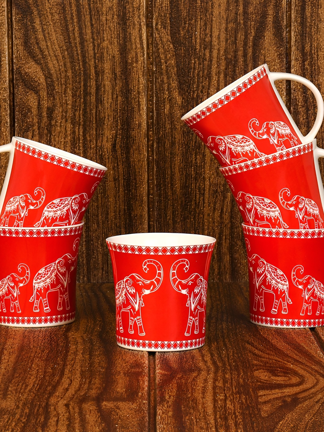 

Femora Red & White 6 Pieces Printed Ceramic Glossy Mugs 160 ml