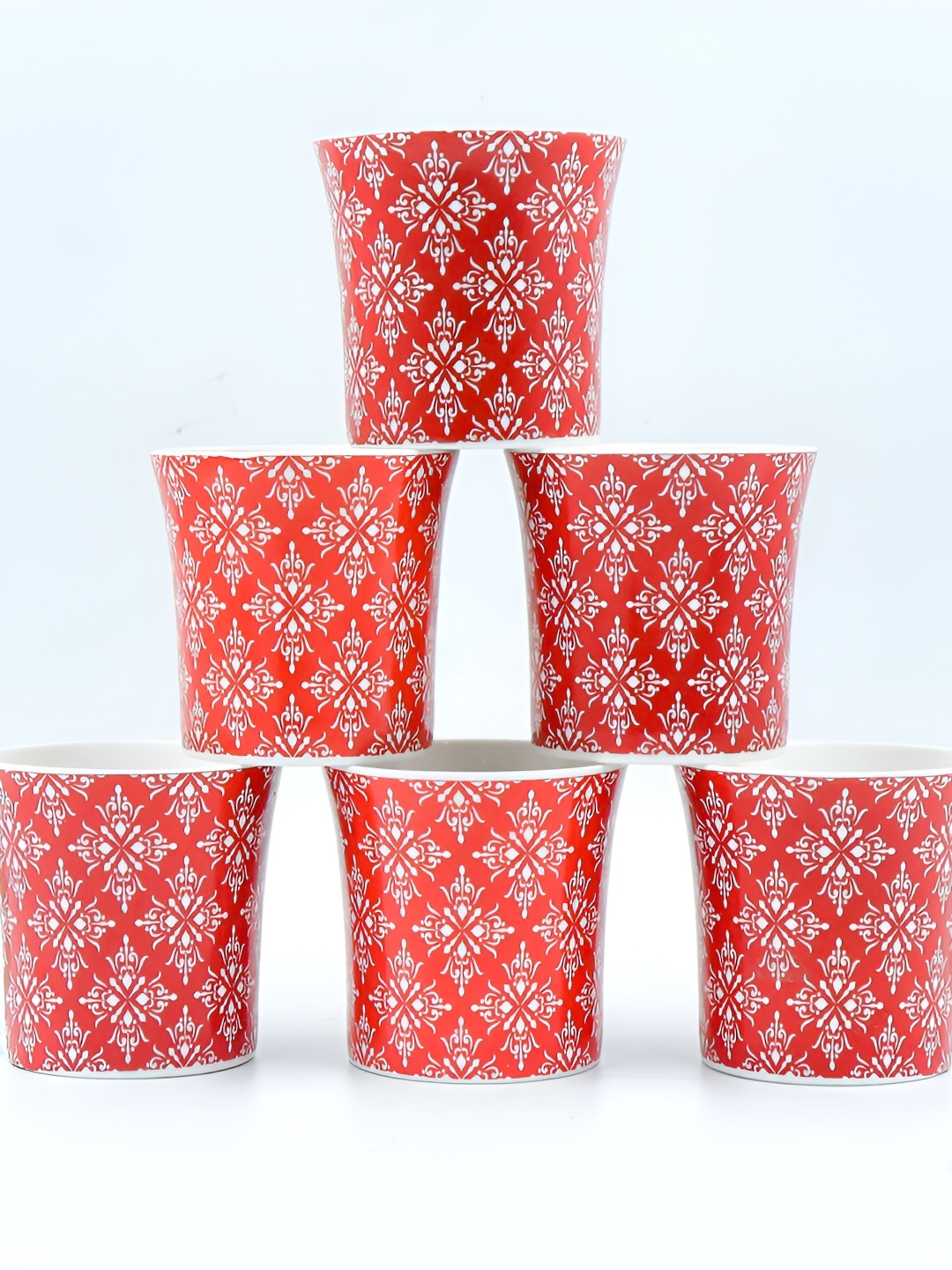 

Femora Red & White 6 Pieces Printed Ceramic Glossy Cups 160 ml Each