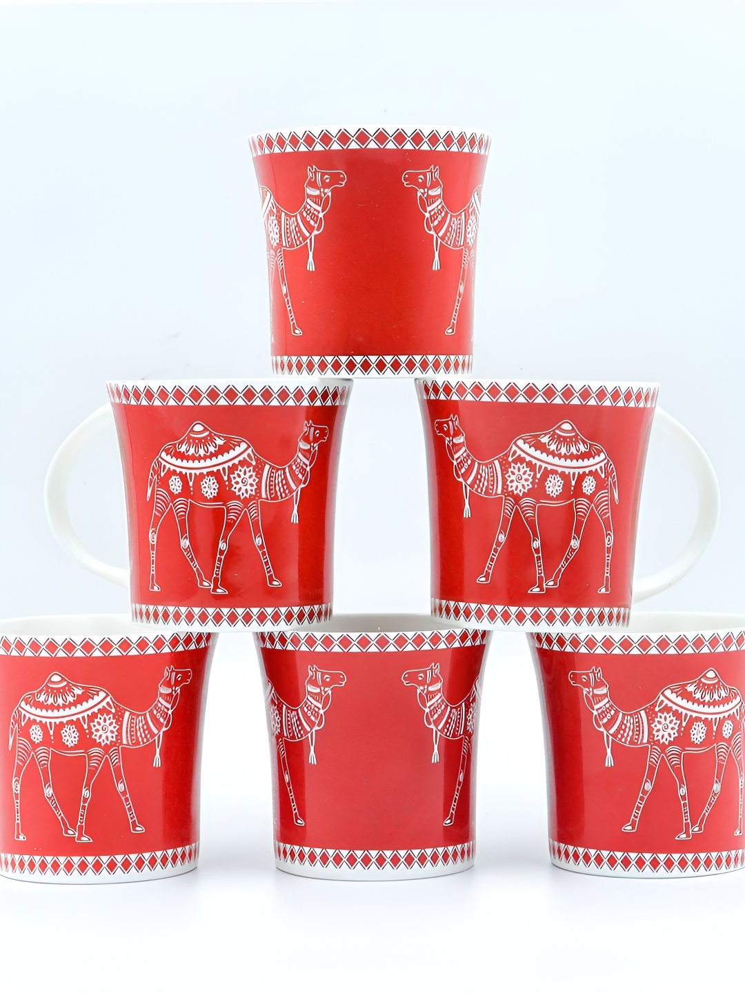 

Femora Red & White 6 Pieces Printed Ceramic Glossy Mugs 160 ml