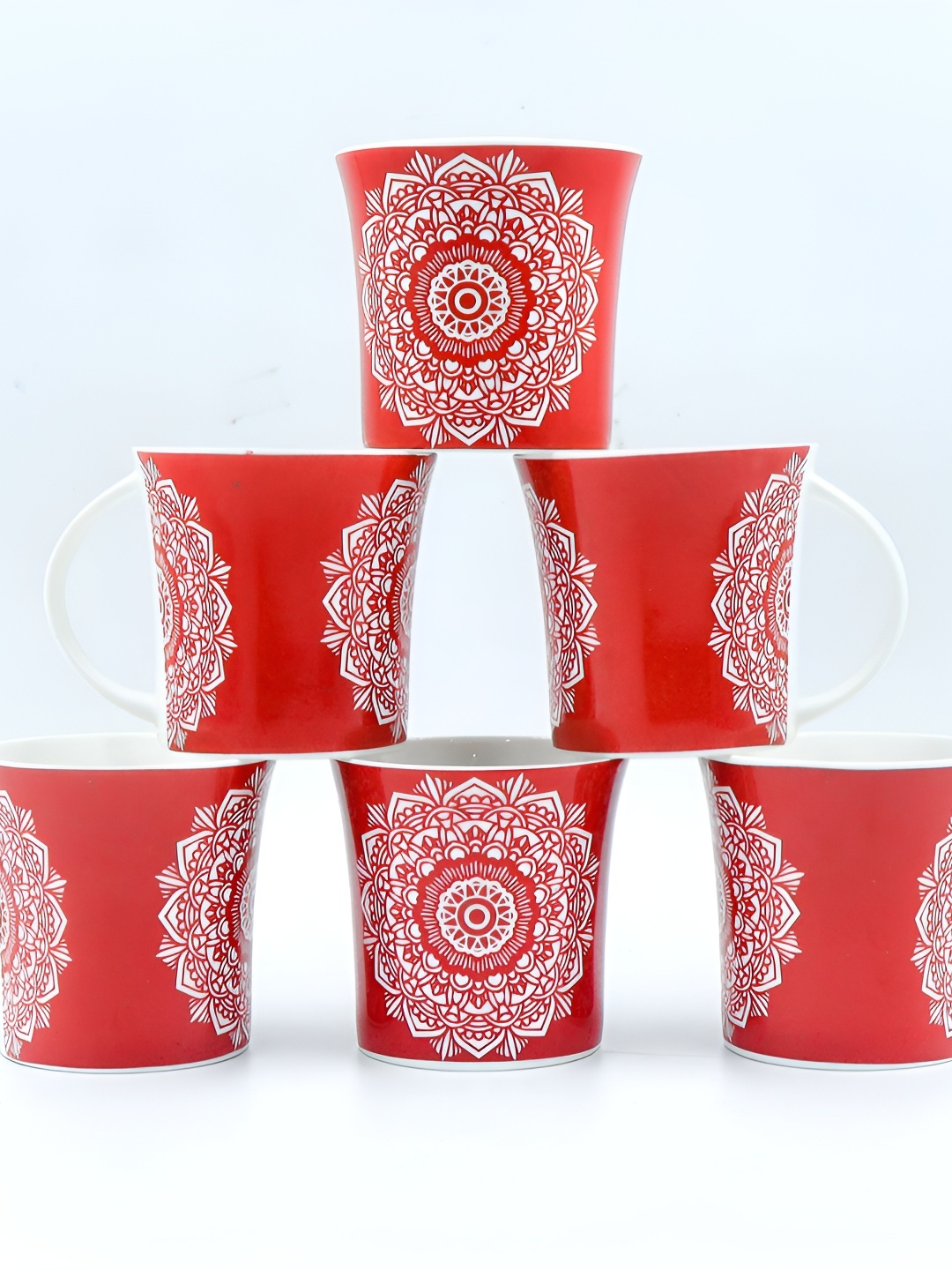 

Femora Red & White 6 Pieces Printed Ceramic Glossy Mugs 160 ml