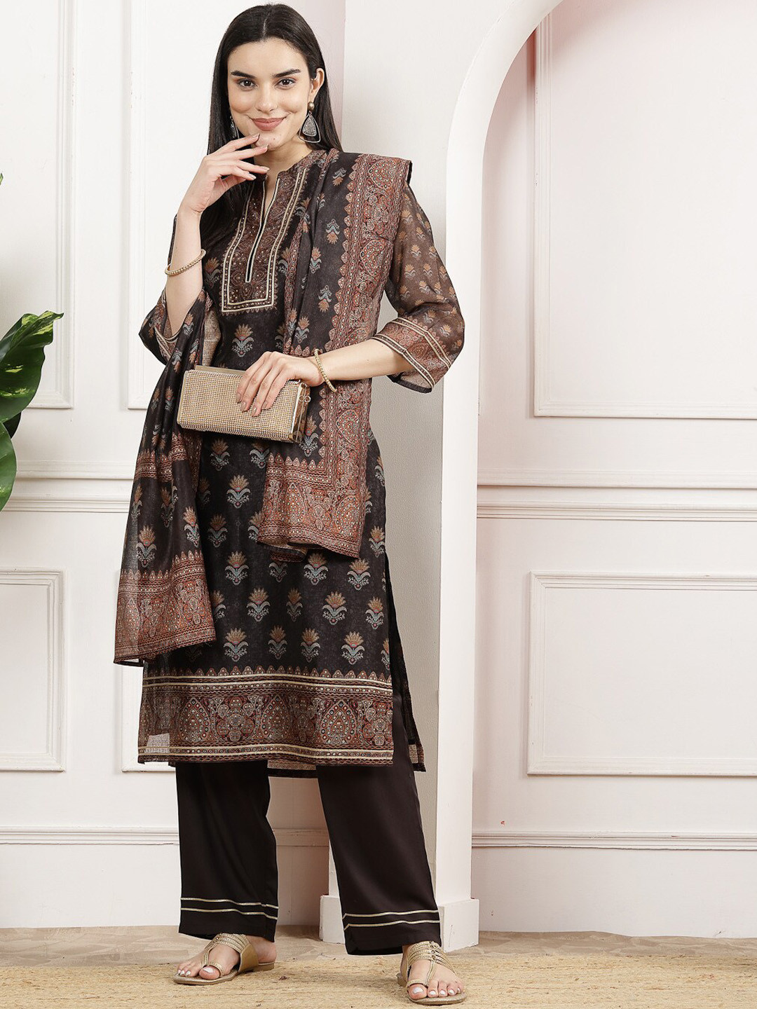 

Nayam By Lakshita Floral Printed Regular Kurta with Palazzo & With Dupatta, Black