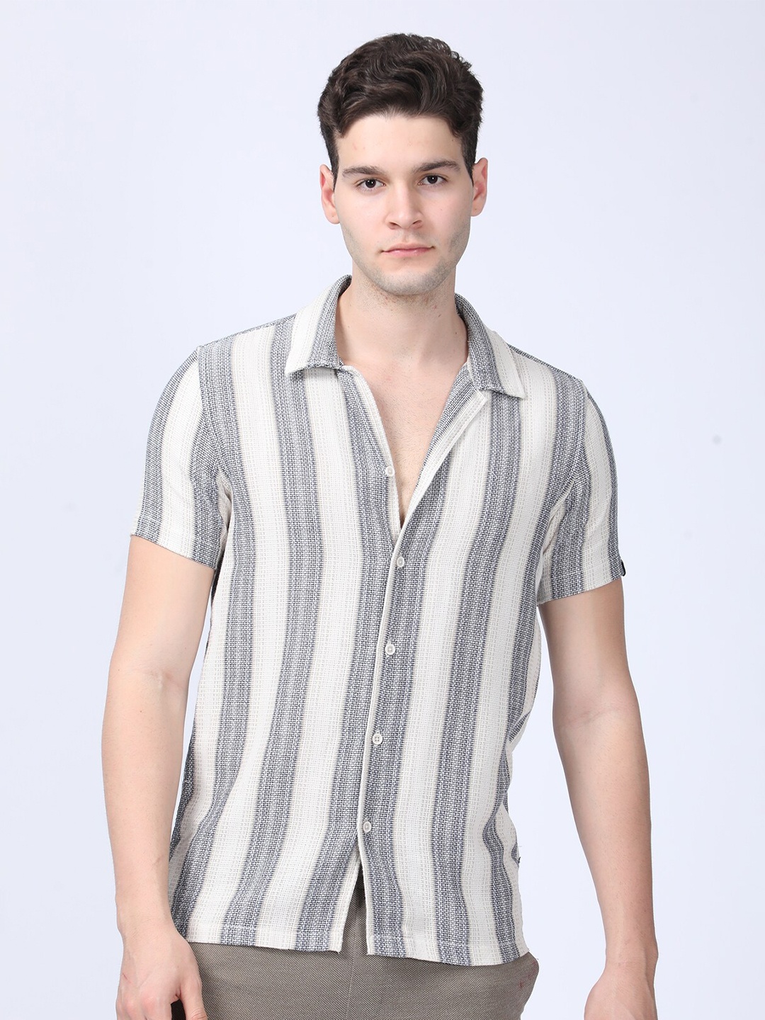 

POE Smart Slim Fit Vertical Striped Pure Cotton Casual Shirt, Beige