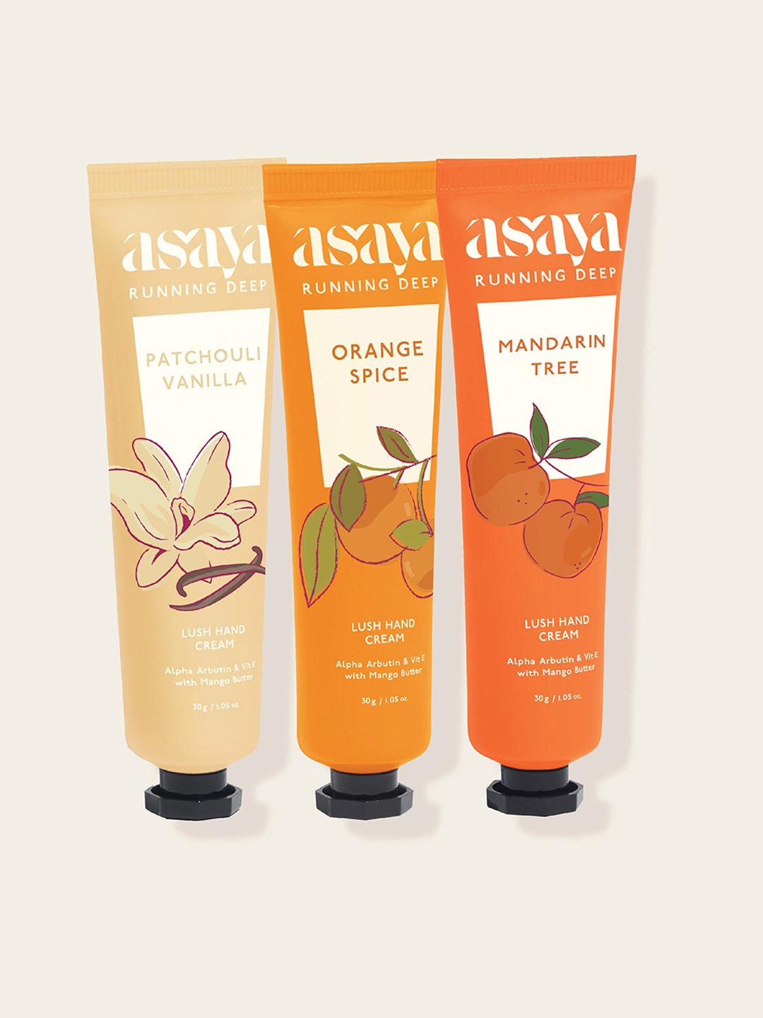 

Asaya Set Of 3 Lush Hand Cream With Vitamin E & Mango Butter Fruity Parfait Set-30gm Each, Orange