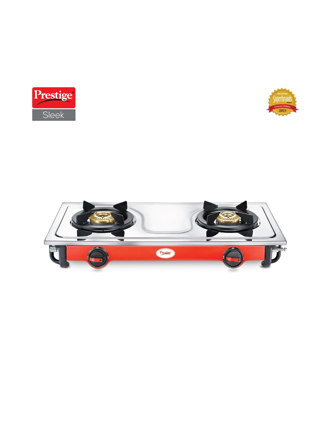 

Prestige Silver toned Sleek Stainless Steel 2 Burners Gas Stove
