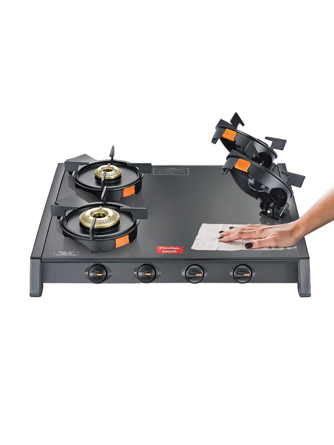 

Prestige Black Svachh Thoughened Glass Top With 4 Burners Manual Gas Stove -Gtsb-04