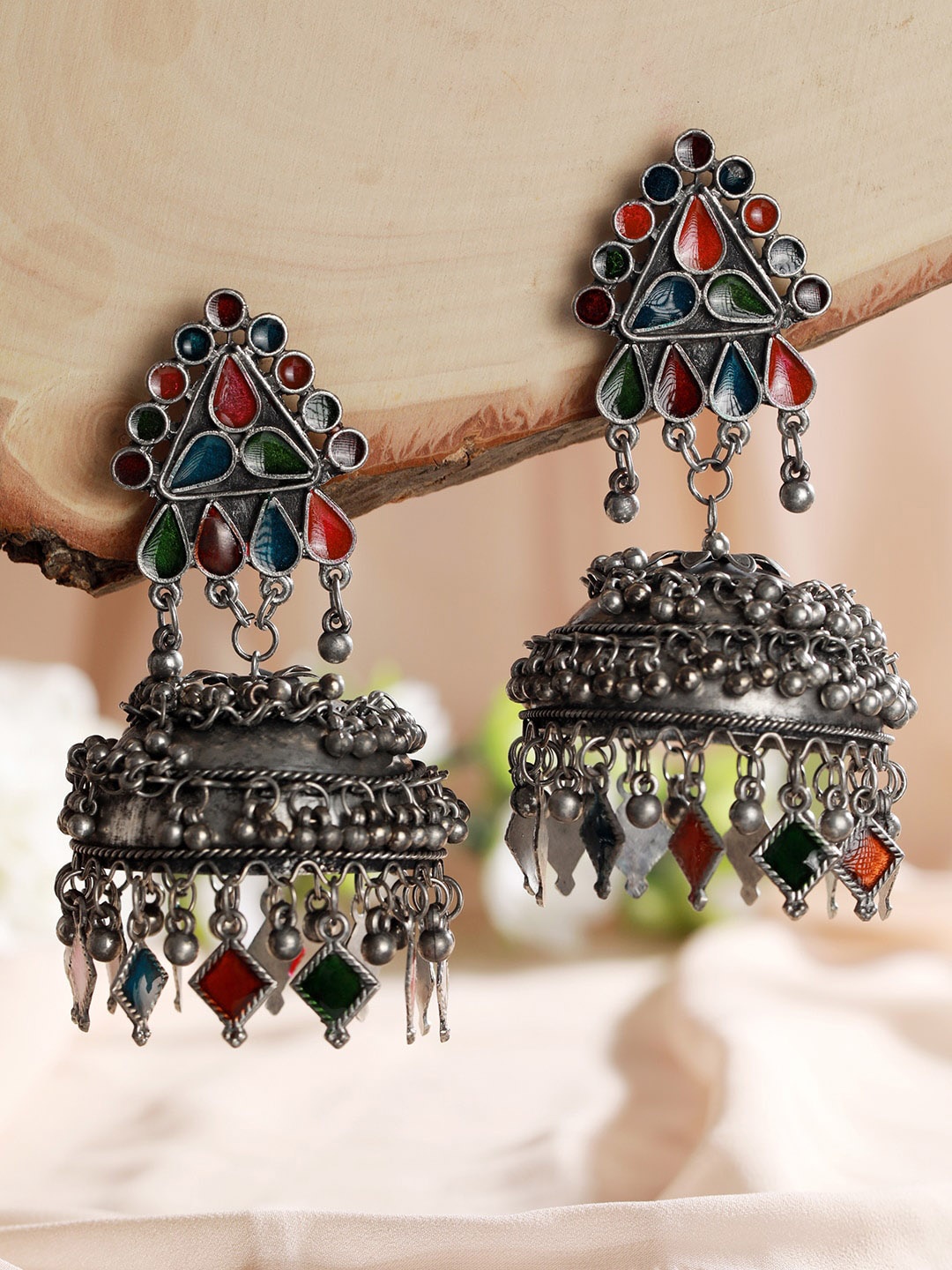 

Jazz and Sizzle Silver-Plated Dome Shaped Oxidised Jhumkas