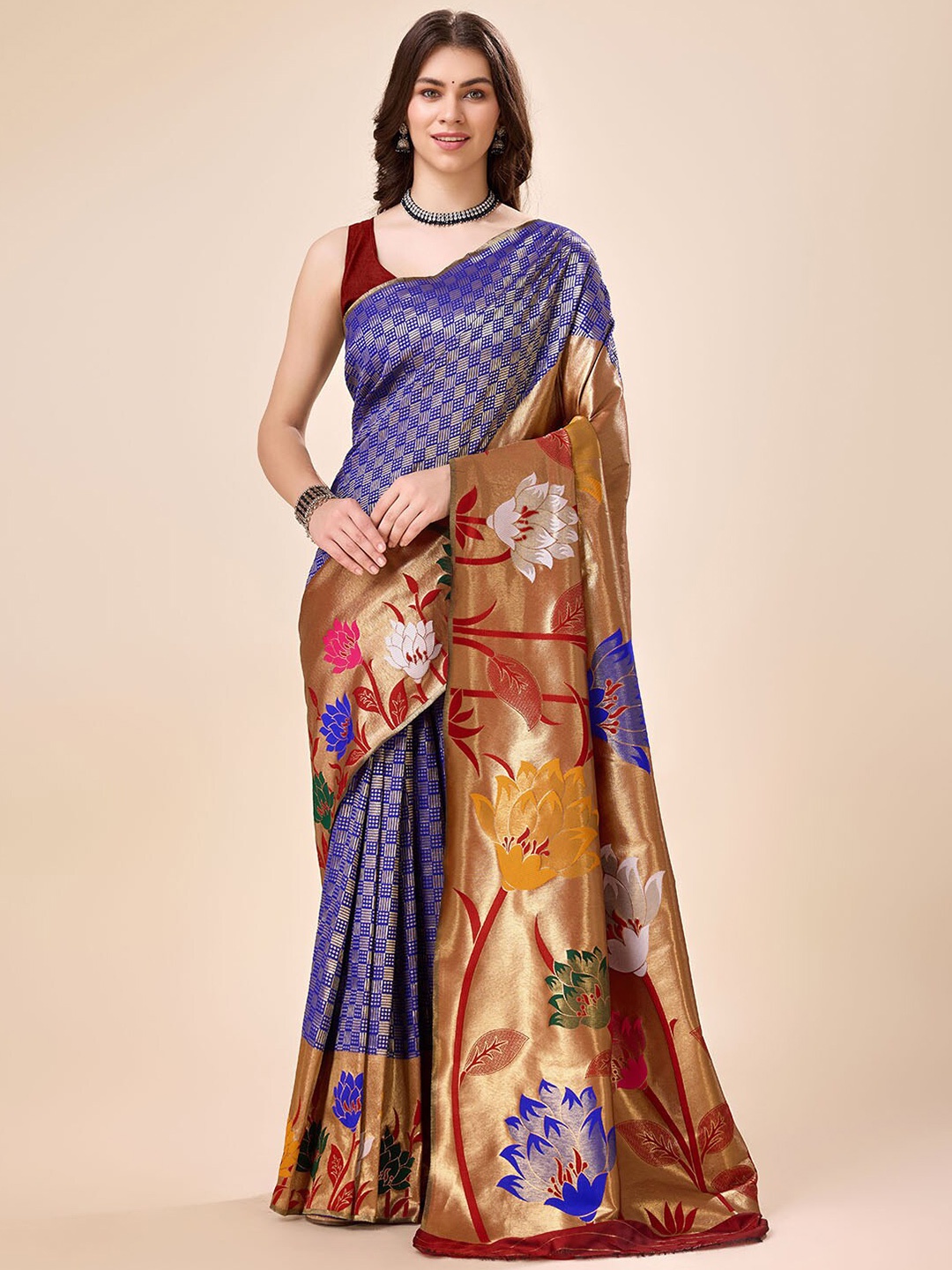 

Tasarika Ethnic Motifs Zari Pure Silk Saree, Blue
