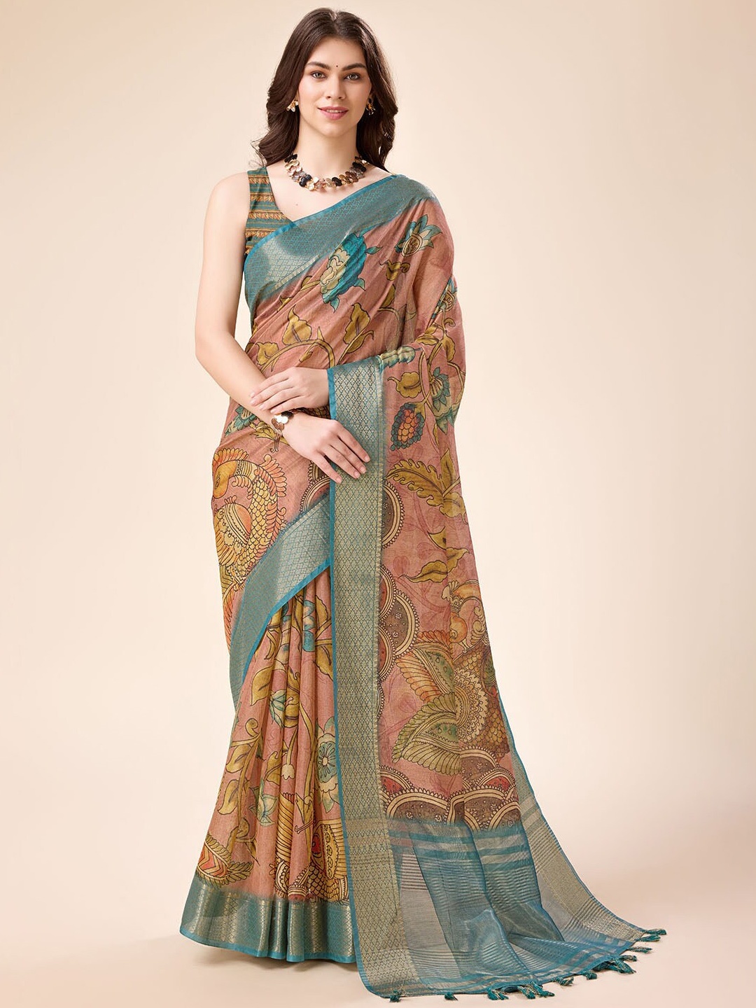 

Tasarika Ethnic Motifs Zari Pure Silk Saree, Pink