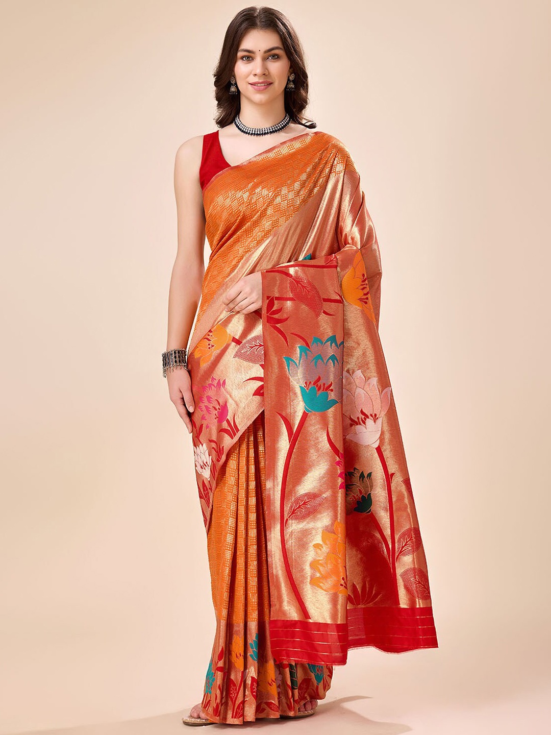 

Tasarika Woven Design Zari Pure Silk Saree, Orange