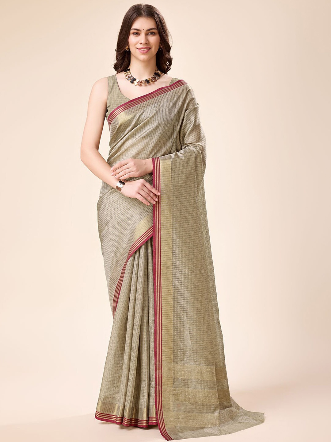 

Tasarika Checked Zari Pure Silk Saree, Grey