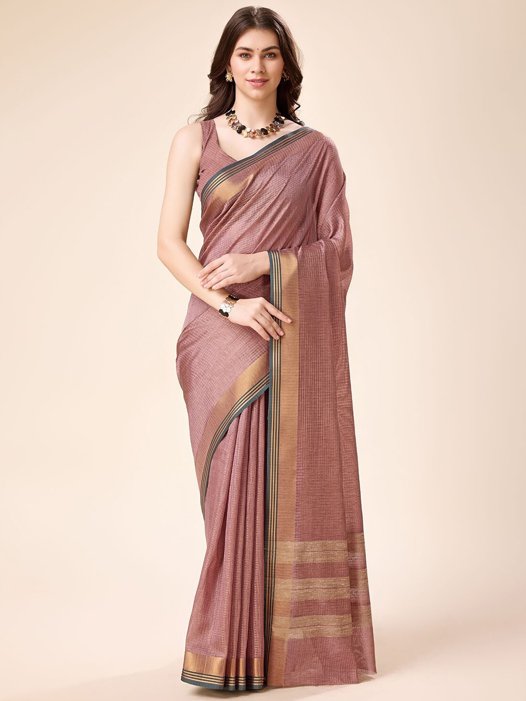 

Tasarika Checked Zari Pure Silk Saree, Pink