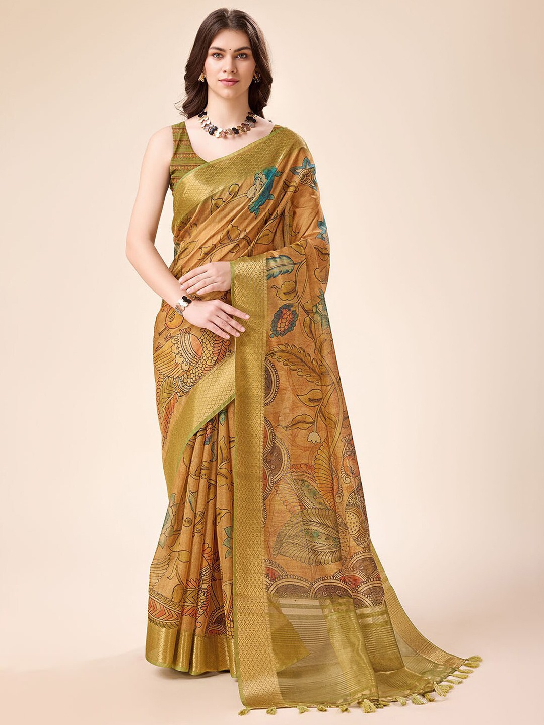 

Tasarika Ethnic Motifs Zari Pure Silk Saree with Tassels, Yellow